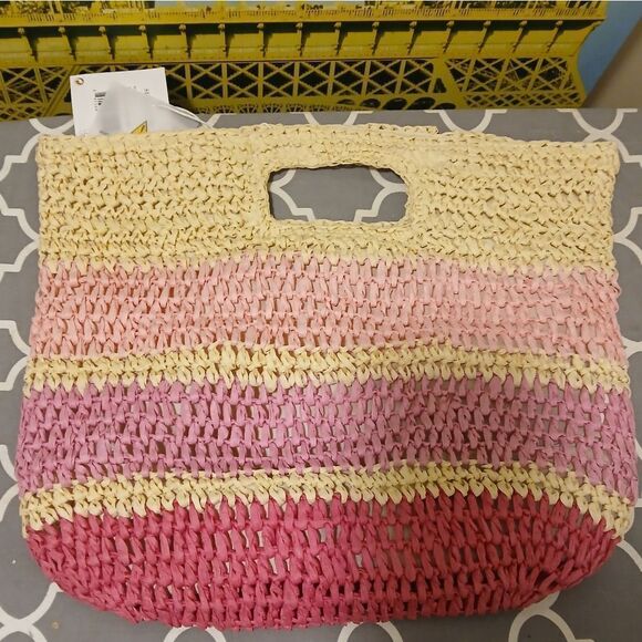 Shiraleah Chicago  Pink and Cream Woven Tote Bag - Picture 2 of 4